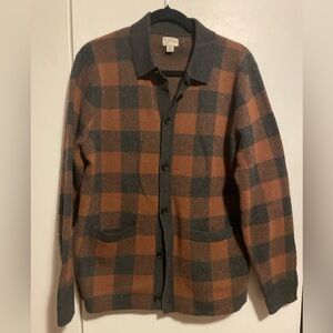 J. Crew Mens Merino Wool Blend Polo Cardigan Sweater in Plaid